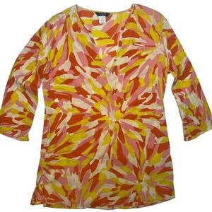 J. Crew Top Yellow Pink‎ Orange Retro Boho 100% Cotton Size Medium
